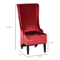 HOMCOM Retro High Back Upholstered Accent Chair Armless Velvet Living Room Chair with Curved Backrest and Birch Legs, Red(m-3)