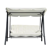 Outsunny 3 Seater Swing Chair 2-in-1 Lounge Hammock Cushioned Seat Portable Outdoor Porch with Canopy Cream White(m-6)