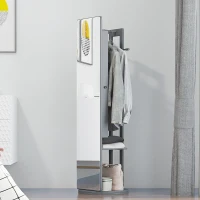 HOMCOM Full Length Glass Mirror with Hidden Jewelry Cabinet and Pine Wood Clothing Rack, Dark Grey(m-2)