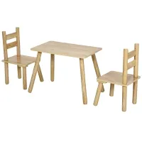 Qaba Kids Wooden Table and Chair Set, Play Activity Table for Arts, Crafts, Dinning, and Reading for Toddlers Age 2 to 5, Natural Wood(m-1)