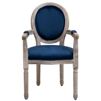 HOMCOM Vintage Dining Chair with Round Back, Thick Sponge Padded Seat and Section Armrest with Wood Frame, Blue(m-10)