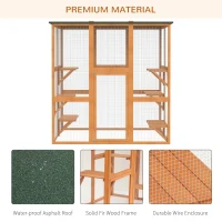 PawHut Outdoor Cat House Big Catio Wooden Feral Cat Shelter Enclosure with Large Spacious Interior, 6 High Ledges, Weather Protection Asphalt Roof, 71" L, Orange(m-5)