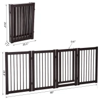 PawHut Free Standing Wooden Pet Gate Indoor Dog Barrier Foldable Step Over Doorway Fence Safety Gate with Open Door Z Shape 4 Panel(m-3)