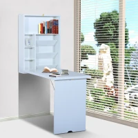 HOMCOM Wall Mounted Fold Out Convertible Desk Laptop Table with Storage Shelf White(m-1)