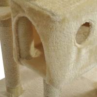 PawHut 71in Deluxe Multi-Level Scratching Cat Tree Play House with Two Condos and Toys Beige(m-10)