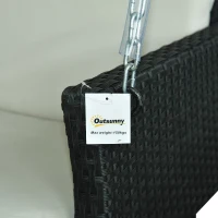 Outsunny Luxury Heavy-Duty Patio Swing Chair 2 Separated Seats Rattan Wicker Recliner Seat Garden Outdoor Canopy Cushion Steel, Black & Cream-white(m-6)