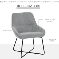 HOMCOM Modern Accent Chair Leisure Fabric Mid Back Chair Livingroom Funiture with X-Shaped Metal Frame and Curved Back, Grey/Black(m-4)