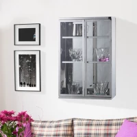 HOMCOM Vertical 24" x 16" Stainless Steel Bathroom Wall-Mounted Glass Medicine Cabinet(m-2)