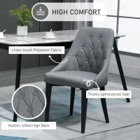 HOMCOM Set of 2 Modern Style Dining Chairs, Button Tufted High Back Side Chairs with Upholstered Seat, Steel Legs for Living Room, Kitchen, Study, Dark Grey(m-4)