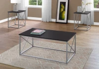 Monarch 3 Piece Modern Minimalist X Braced Laminate Top Coffee Table / Two Matching End Tables Set - Cappuccino, Silver Metal(m-2)