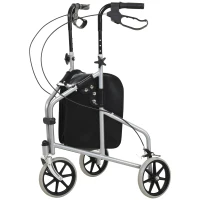 HOMCOM Steel Walker for Seniors, Three Wheel Adjustable Height Rollator with Handbrakes and Storage Bag(m-1)