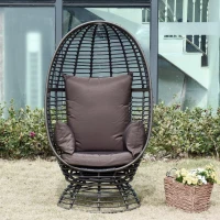 Outsunny Outdoor Wicker Egg Chair with Cushion, Lounge Chair Rattan 360 Degree Round Basket Chair for Backyard Garden Lawn Indoor Living Room, Brown(m-2)