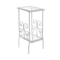 Monarch 30" Tradition Style Elegant Metal Scroll Frame 2-Tier Tempered Glass Shelf Side Accent Table - White Finish(m-1)