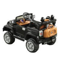 Open Box Aosom Ride On Car Off Road Truck, Dual 6 Volt Electric Battery Powered with Remote Control and MP3, Black(m-5)