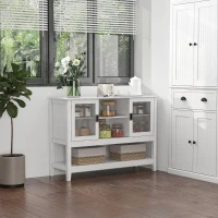 HOMCOM Modern Sideboard Buffet Cabinet, Console Table with Framed Glass Doors, Multiple Storage Options, and Anti-Topple for Kitchen, Living Room, White(m-9)