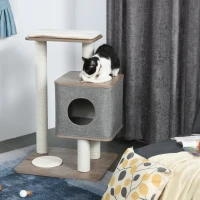 PawHut 34" Cat Tree Tower Activity Center with Natural Jute Scratch Material, Cushions on Each Platform, & Condo Area(m-2)