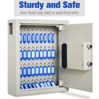 HOMCOM 40 Key Steel Wall-Mounted Lockable Key Safe Lock Box Cabinet with Key Tags & Programmable Pin Security - White(m-4)