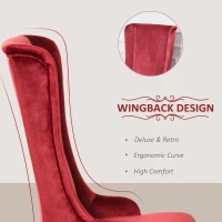 HOMCOM Retro High Back Upholstered Accent Chair Armless Velvet Living Room Chair with Curved Backrest and Birch Legs, Red(m-4)