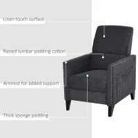 HOMCOM Push Back Manual Recliner Sofa,  Linen Fabirc Armchair with Thick Sponge Padding seat   and Footrest for Living Room, Dining Room, Office, Dark Grey(m-6)