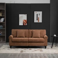 HOMCOM Modern 3-Seater Sofa 78" Thick Padded Comfy Couch with 2 Pillows, Corduroy Fabric Upholstery, Pine Wood Legs and Rounded Arms for Living Room, Brown(m-4)