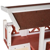 PawHut Outdoor Cat House Wooden Feral Cat Shelter, 2-Story Kitten Condo with Sisal Ramp, Weatherproof Roof and Balcony, Red(m-9)