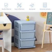Qaba Kids Storage Unit Dresser Tower with Drawers 3 Tier Chest Toy Organizer for Bedroom Nursery Kindergarten Livingroom Blue(m-7)