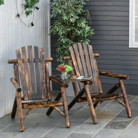 Outsunny Patio Wooden Double Adirondack Chair with Coffee Table Garden Loveseat Bench Vintage Carbonized Color(m-1)