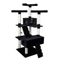 Pawhut Multi-level Cat Scratcher Tree Condo Furniture Play Tower Climber Black(m-1)