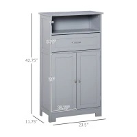 kleankin Modern Bathroom Floor Cabinet, Free Standing Storage Cabinet, Linen Cabinet with Drawer and Adjustable Shelf, Gray(m-3)