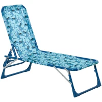Outsunny Chaise Lounge Chair for Kids Patio Shark Pattern Folding Recliner Portable with Adjustable Backrest Outdoor Beach Pool Camping 46.5" x 15.75" x 9.5" Blue(m-2)