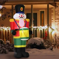 HOMCOM 8 ft. Christmas Inflatable Solider Playing Drums, Outdoor Blow-Up Holiday Yard Decoration with LED Lights Display(m-8)