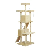 PawHut 71in Deluxe Multi-Level Scratching Cat Tree Play House with Two Condos and Toys Beige(m-6)