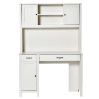 HOMCOM Computer Desk with Hutch, Home Office Workstation with Storage Shelves Drawers Cabinets, White(m-10)