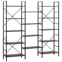 HOMCOM 5-Tier Industrial Bookcase with Open Storage, Bookshelf Display Rack with Metal Frame for Home Office, 70.75''L x 12.5''W x 70''H, Walnut(m-1)
