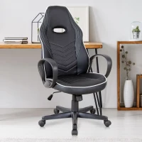Vinsetto Executive PU Leather Rocking Office/ Gaming Chair Adjustable Padded Seat with Wheels Black/White(m-1)