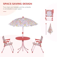 Outsunny Kids Folding Picnic Table and Chairs Set Rabbit Pattern for Outdoor Garden Patio Backyard with Removable & Height Adjustable Sun Umbrella, Red(m-6)