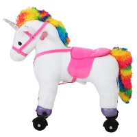 Qaba Kids Plush Toy Ride-on Rocker Unicorn Horse Rolling Pony w/ Realistic Sound - White(m-8)