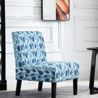 HOMCOM Linen Fabric Dining Chair with Pine Wood Legs and Sponge Padded Cushion, for Living Room, Dining Room, Leaf Pattern(m-2)