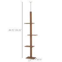 PawHut Floor-to-Ceiling Cat Tree Cat Climbing Tower with Sisal-Covered Scratching Posts Natural Cat Tree Activity Center for Kittens Cat Tower Furniture, Brown(m-3)