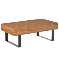 HOMCOM Mid-century Modern Coffee Table with Storage Drawer, Metal Sled Designed Legs and Wood Grain Surface for Living Room, Walnut(m-1)