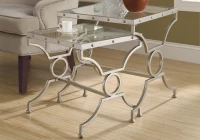 Monarch 2 Piece Contemporary Tempered Glass Top Symmetrical Shapes Metal Frame Accent Nesting End Table Set - Silver Finish(m-2)