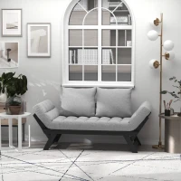 HOMCOM Single Person 3 Position Convertible Chaise Lounger Sofa Bed with 2 Large Pillows and Oak Frame, Light Gray(m-7)