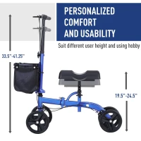 HOMCOM Foldable Dual Pad Steerable Leg Knee Walker Scooter with Basket Attachment - Blue(m-5)