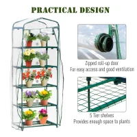 Outsunny 27'' x 19'' x 76'' 5 Tier Mini Greenhouse Outdoor Flower Stand Transparent PVC Cover Steel Frame(m-5)
