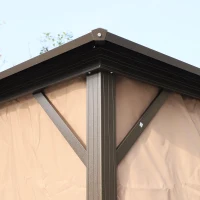 Outsunny 10' x 10' Hardtop Gazebo Canopy with Galvanized Steel Roof, Aluminum Frame, Hook, Outdoor Gazebo with Netting and Curtains for Patio, Garden, Backyard, Deck, Lawn, Light Brown(m-11)