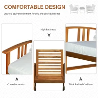 Outsunny 4 Piece Solid Acacia Wood Conversation Set Outdoor Patio Furniture Chat Set w/ Armchairs, Loveseat, Center Coffee Table & Cushions Teak/Cream(m-6)