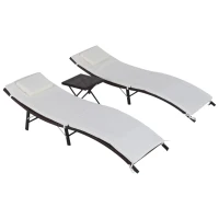 Outsunny 3pcs Patio Wicker Lounge Chair Set Side Table w/ Cushion(m-1)