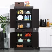 HOMCOM 71" Freestanding Kitchen Pantry Cabinet, Tall Storage Cabinet with 4 Doors and Drawer for Dining Room, Coffee(m-8)
