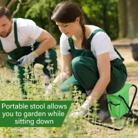 Outsunny Heavy Duty Folding Lightweight Stool Chair w/ Tool Bags and 3 Tools Garden Outdoor  Green(m-1)