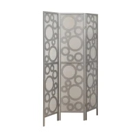 Monarch 3-Panel Contemporary Bubble Design Folding Privacy Screen Room Divider - Silver Wood Frame(m-1)
